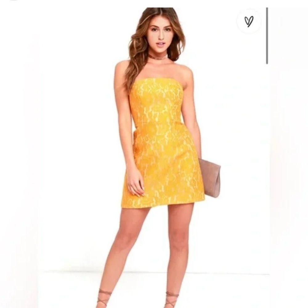 KEEPSAKE the Label Strapless Yellow Lace Mini Dress